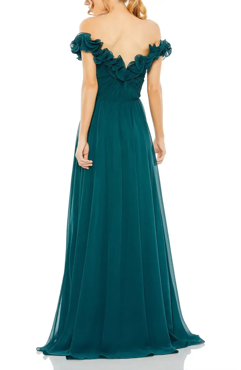 Beautiful A-Line Off The Shoulder Cap Sleeve V Back Floor-Length Prom Dress