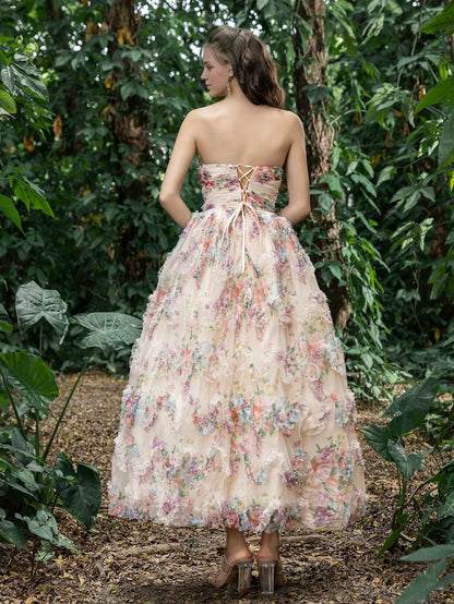 Beautiful A-Line Strapless Neck Sleeveless Lace Up Ankle-Length Prom Dress
