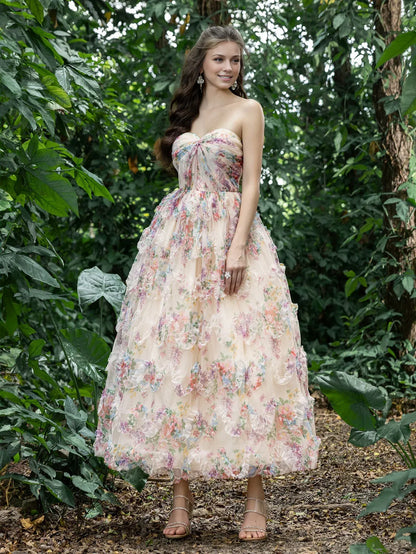 Beautiful A-Line Strapless Neck Sleeveless Lace Up Ankle-Length Prom Dress