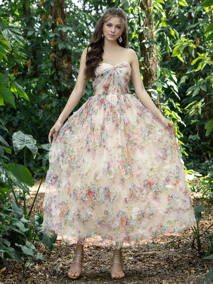 Beautiful A-Line Strapless Neck Sleeveless Lace Up Ankle-Length Prom Dress