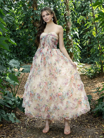 Beautiful A-Line Strapless Neck Sleeveless Lace Up Ankle-Length Prom Dress