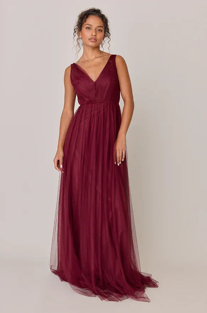 Beautiful A-Line V Neck Sleeveless Tulle Floor-Length Prom Dress