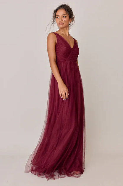 Beautiful A-Line V Neck Sleeveless Tulle Floor-Length Prom Dress