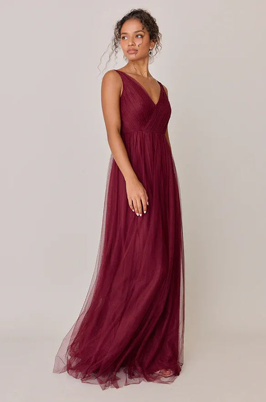 Beautiful A-Line V Neck Sleeveless Tulle Floor-Length Prom Dress