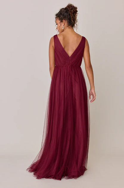 Beautiful A-Line V Neck Sleeveless Tulle Floor-Length Prom Dress