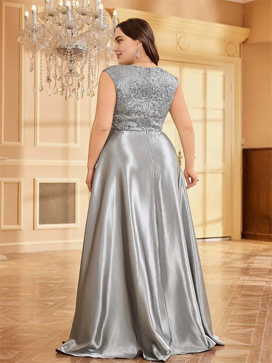 Beautiful A-line V-neck Cap Sleeve Zipper Up Floor-Length Plus Size Prom Dress