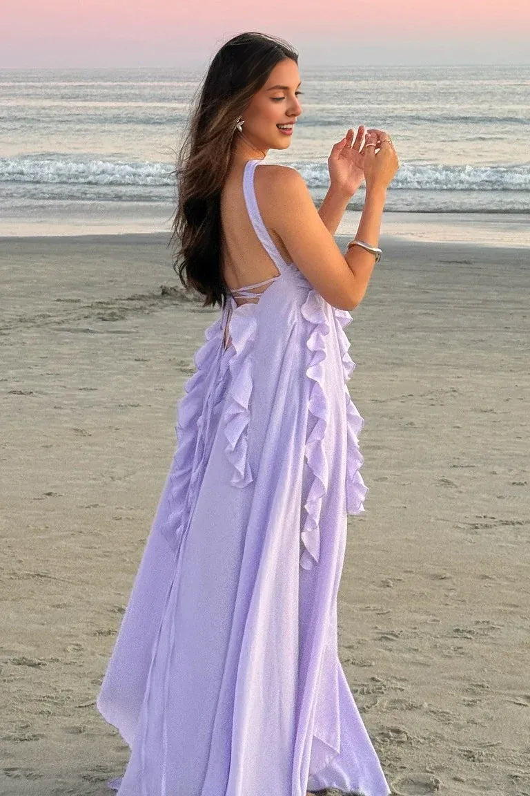 Beautiful A Line Strapless Neck Sleeveless Lace Up Floor-Length Prom Dress