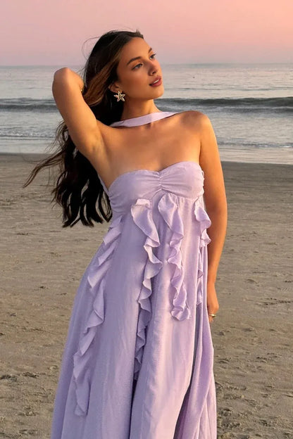 Beautiful A Line Strapless Neck Sleeveless Lace Up Floor-Length Prom Dress