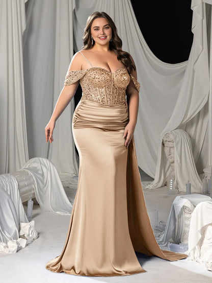 Beautiful Mermaid Off-Shoulder Sleeveless Zipper Up Floor-Length Plus Size Prom Dress