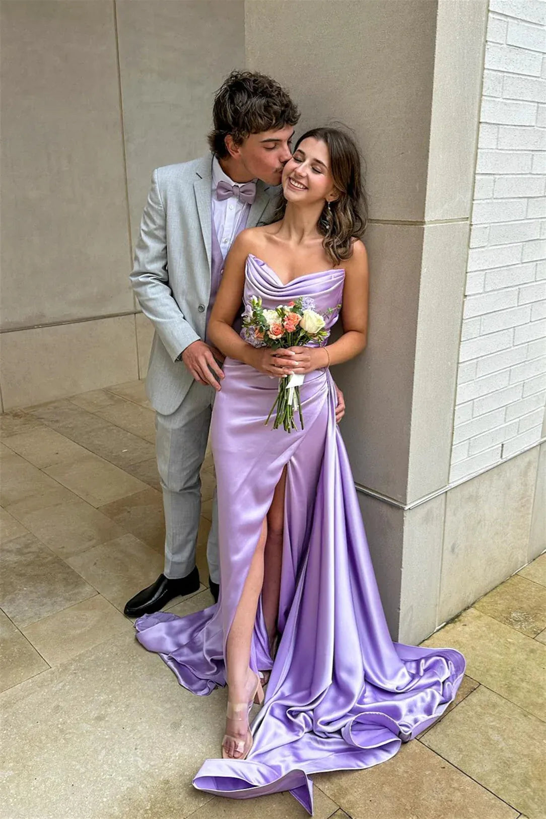 Beautiful V Neck Sleeveless Fitted Pleated Satin Long Prom Dress