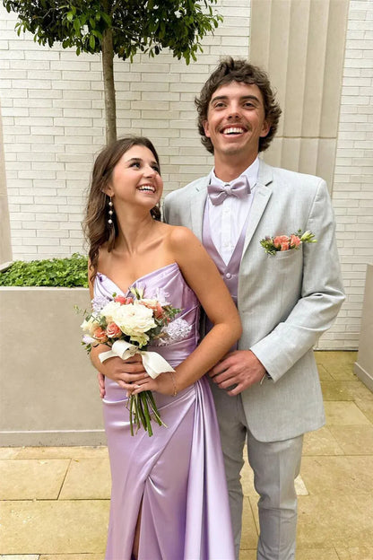 Beautiful V Neck Sleeveless Fitted Pleated Satin Long Prom Dress