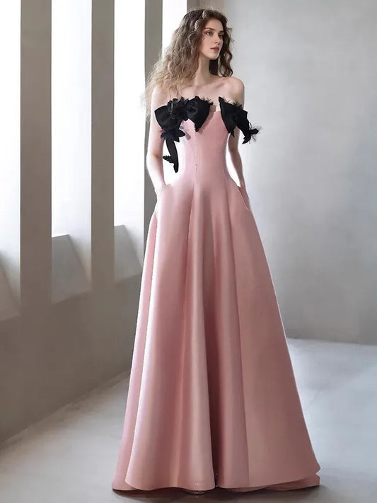 Formal Women's Dresses Strapless A Line Pink Long Prom Dress Birthday Party Dress Prom Dresses Stores