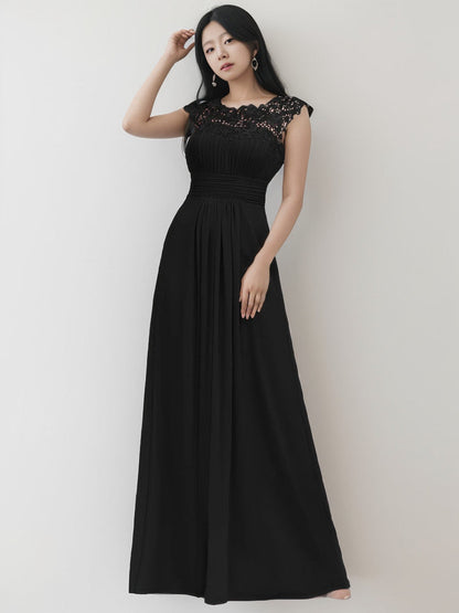 Maxi Lace Cap Sleeve Long Formal Evening Dress