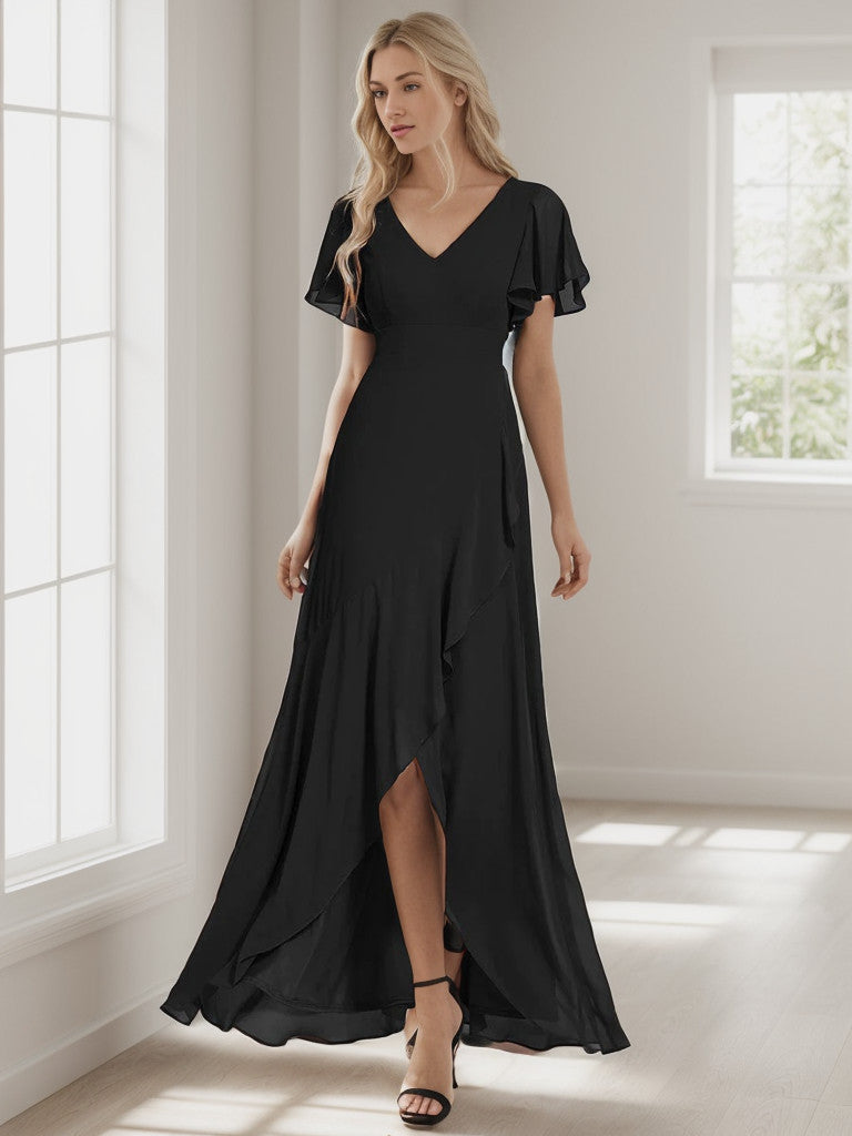 Charming Chiffon Bridesmaid Dress with Lotus Leaf Hemline