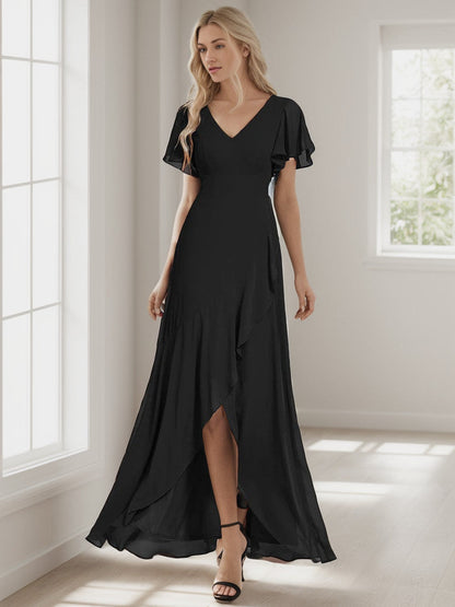 Charming Chiffon Bridesmaid Dress with Lotus Leaf Hemline