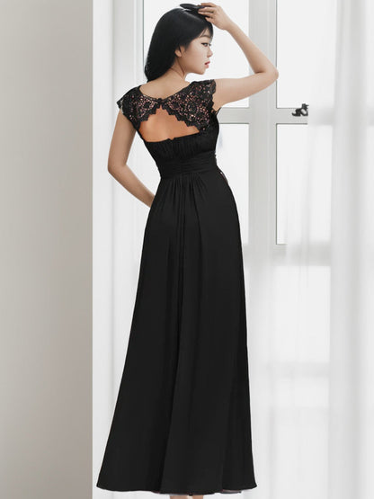 Maxi Lace Cap Sleeve Long Formal Evening Dress