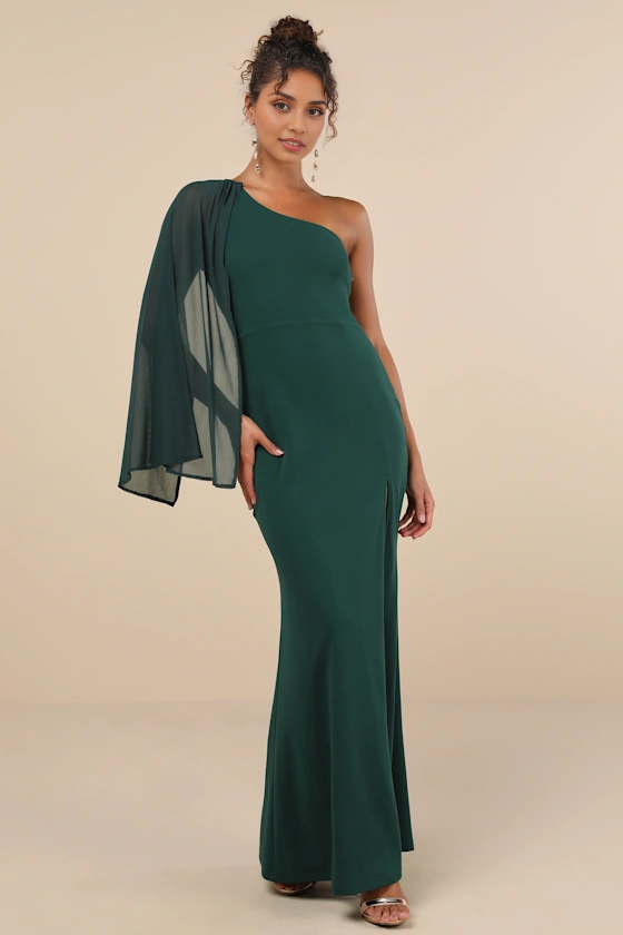Formal Women's Dresses Majestic Black Cape Sleeve One-shoulder Maxi Dress Prom Dress Shops