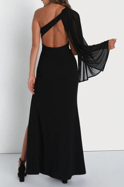 Formal Women's Dresses Majestic Black Cape Sleeve One-shoulder Maxi Dress Prom Dress Shops