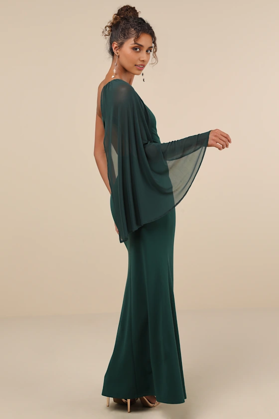Formal Women's Dresses Majestic Black Cape Sleeve One-shoulder Maxi Dress Prom Dress Shops