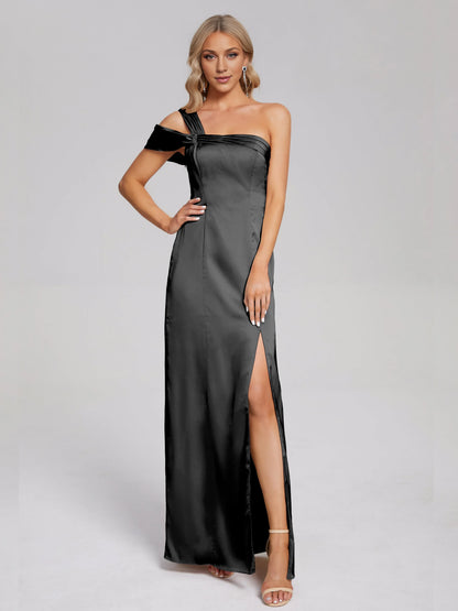Chic Column/Sheath One Shoulder Sleeveless Backless Floor Length Prom Dress