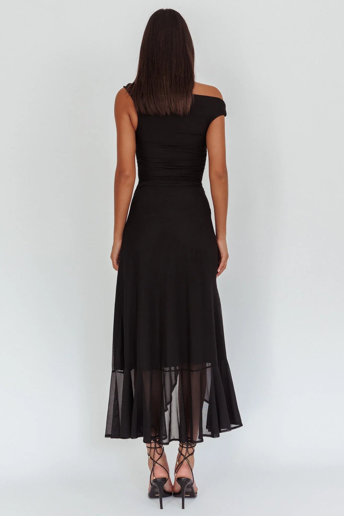 Dress Light Green Off Shoulder Maxi Dress with Ruched Bodice and Asymmetric Sheer Slit Prom Dress