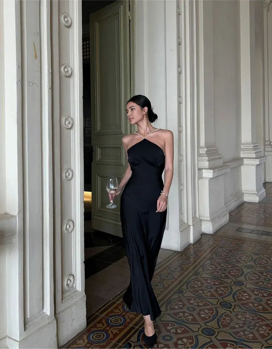 Dress Prom Dress Stores Black Halter Backless Sexy Satin Long Evening Dress Formal Dresses