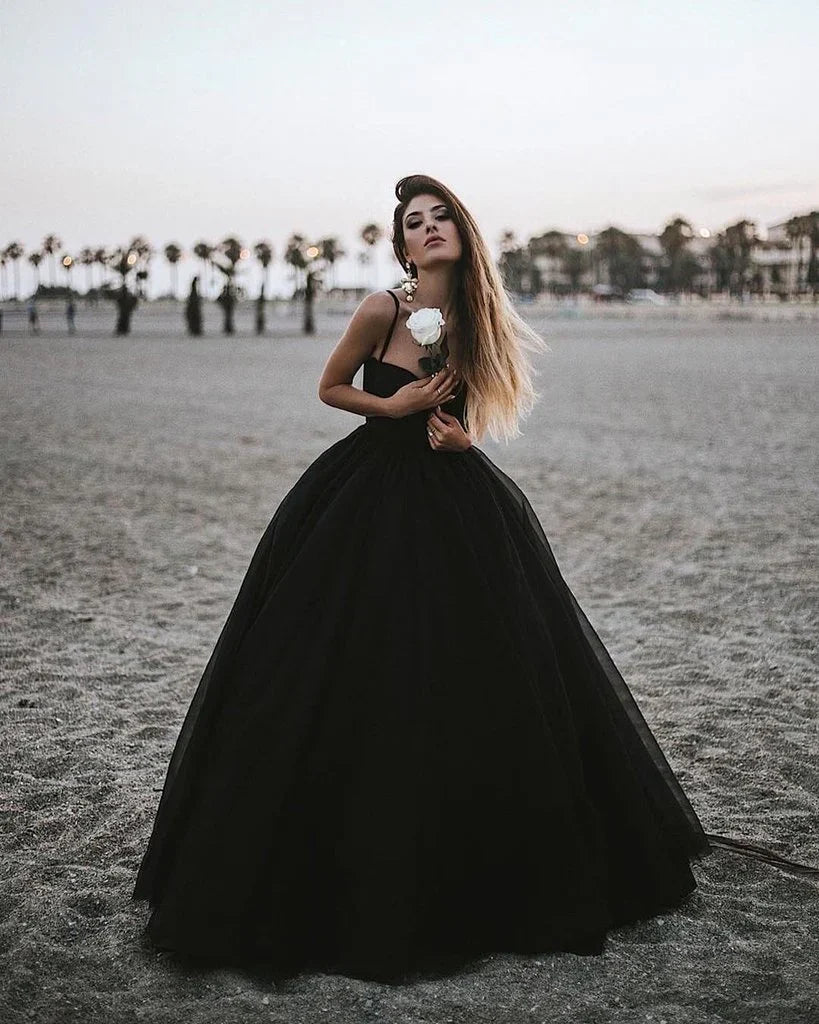 Formal Women's Dresses Sweetheart Neck Black Tulle Prom Gowns Black Tulle Prom Dresses, Black Formal Evening Dresses Prom Dresses Stores