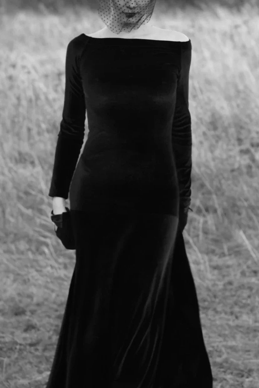 Black Velvet Dress Wedding Dress Formal Dress Velvet Gown Maxi Dress Off Shoulder Dress Winter Evening Dress