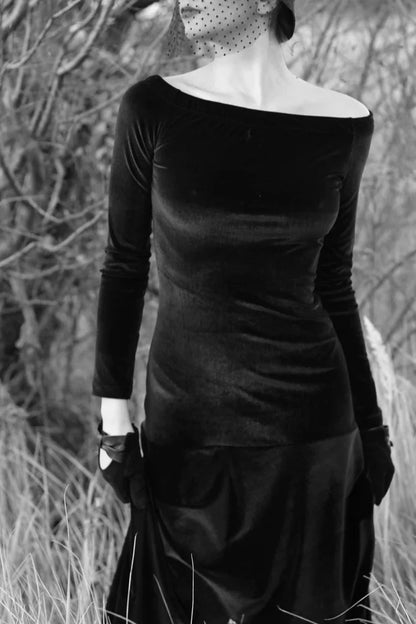 Black Velvet Dress Wedding Dress Formal Dress Velvet Gown Maxi Dress Off Shoulder Dress Winter Evening Dress