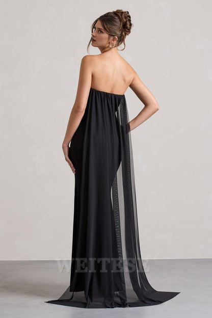 Dress Pink Strapless Wrap Cape Maxi Dress With Corsage Bridesmaid Dress Strapless Floor Length With Train Prom Dress