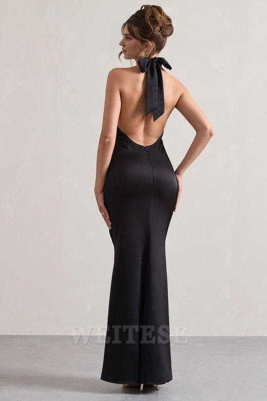 Dress Mint Green Satin Cross Over Halter-Neck Maxi Dress Prom Dress Low Backless Sleeveless Floor Length Bridesmaid Dress