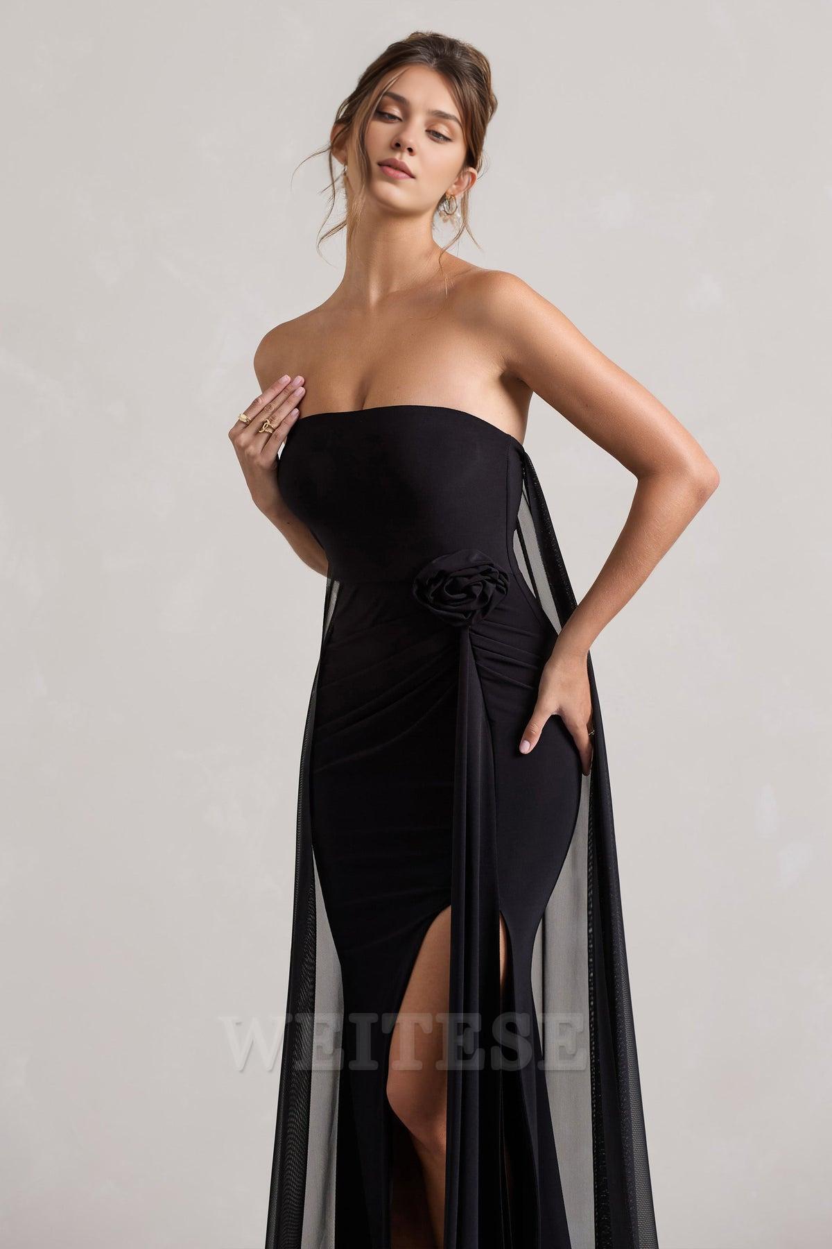 Dress Pink Strapless Wrap Cape Maxi Dress With Corsage Bridesmaid Dress Strapless Floor Length With Train Prom Dress