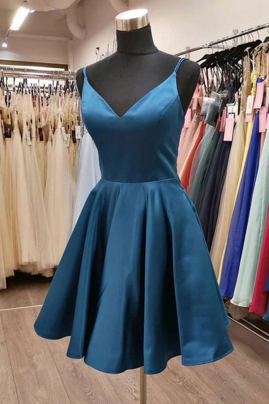 A-line V-neck Spaghetti Straps Homecoming Dress