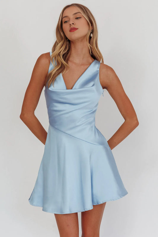 Dress Chocolate Satin Mini Dress with Cowl Neckline and Flared Dress Homecoming Dress