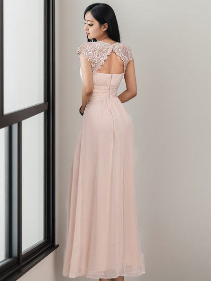 Maxi Lace Cap Sleeve Long Formal Evening Dress