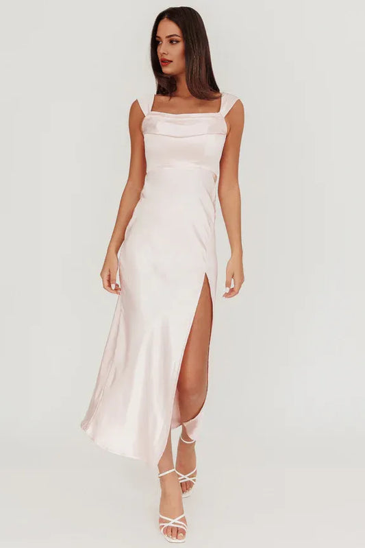 Dress Off-Shoulder V-Back Dress Blue Side Slit Prom Dress