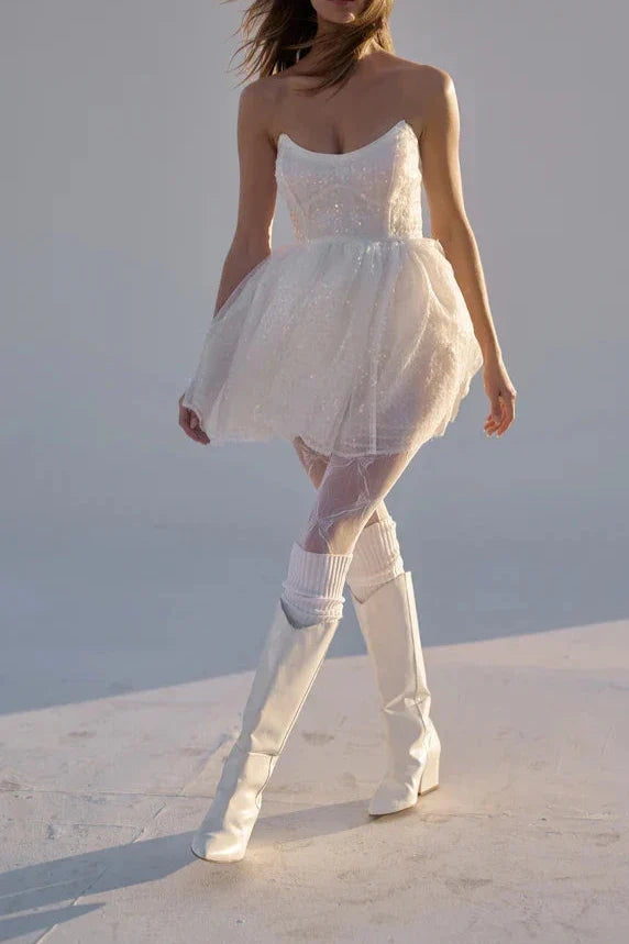 Breast Glitter A-line Homecoming Dress Sleeveless Short Party Dress