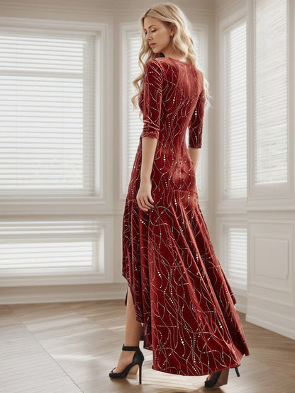 Women's Stylish Bodycon High-Low Velvet Party Dress