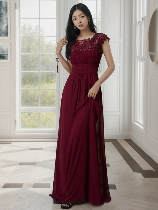 Maxi Lace Cap Sleeve Long Formal Evening Dress