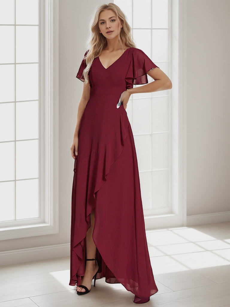 Charming Chiffon Bridesmaid Dress with Lotus Leaf Hemline