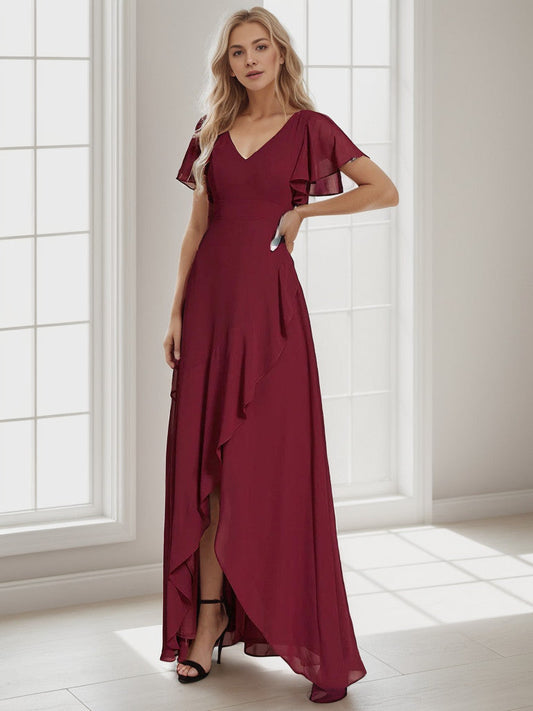 Charming Chiffon Bridesmaid Dress with Lotus Leaf Hemline