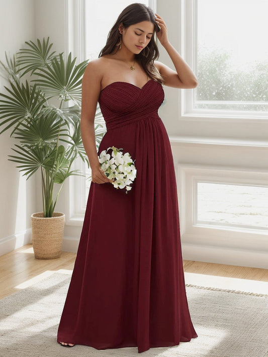 Plus Size One Shoulder Long Chiffon Bridesmaid Dress