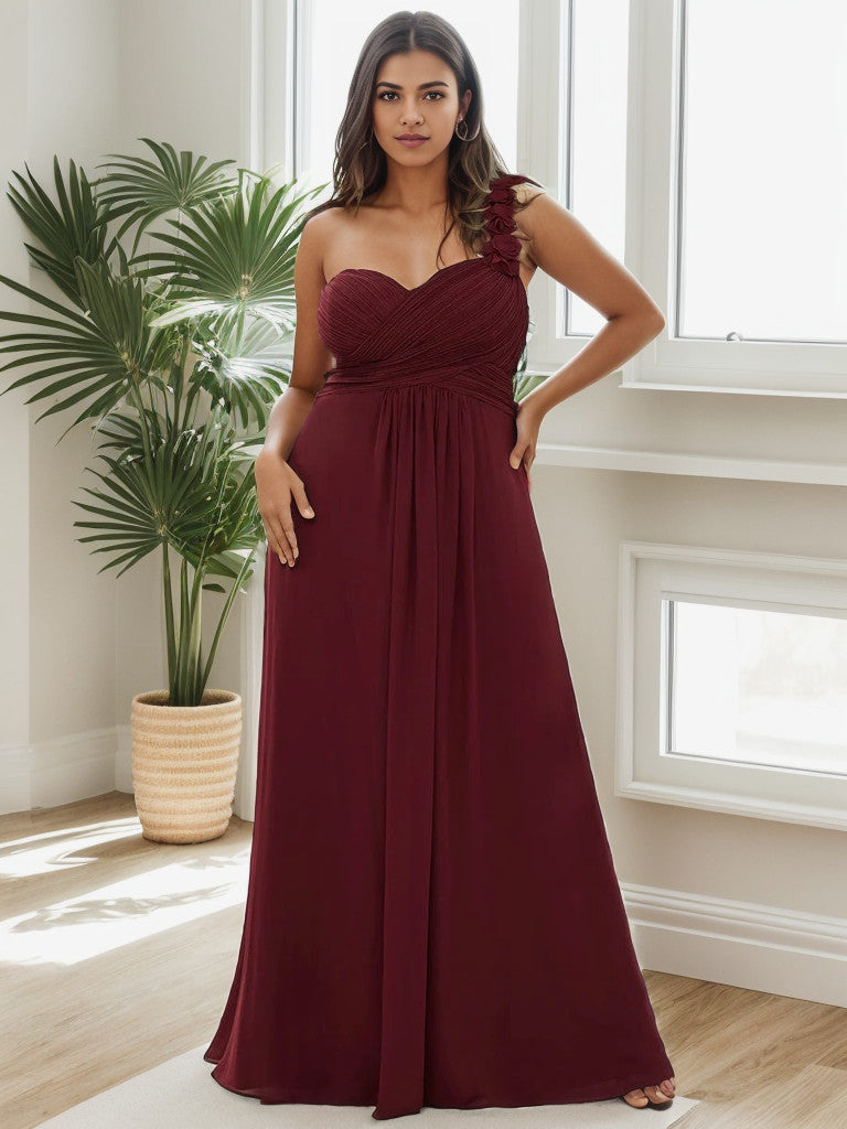 Plus Size One Shoulder Long Chiffon Bridesmaid Dress