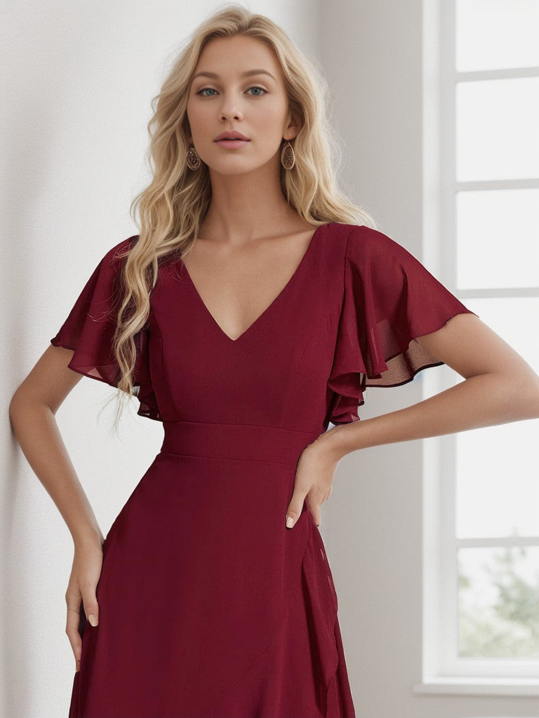 Charming Chiffon Bridesmaid Dress with Lotus Leaf Hemline
