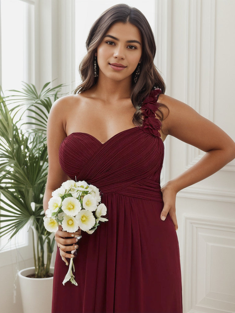 Plus Size One Shoulder Long Chiffon Bridesmaid Dress