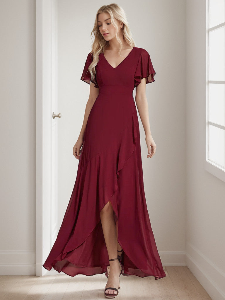Charming Chiffon Bridesmaid Dress with Lotus Leaf Hemline
