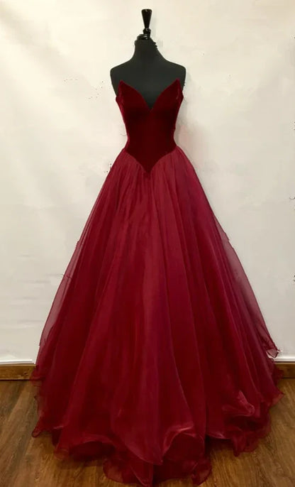 Prom Dresses Stores Burgundy A-line Party Dresses Off-the-Shoulder Velvet Long Ball Gown Prom Dress Formal Women's Dresses