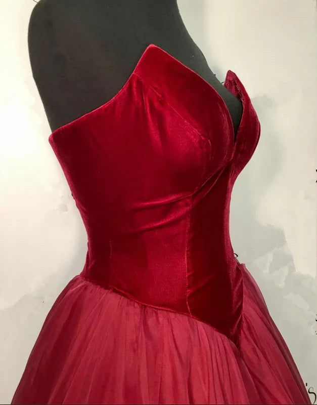 Prom Dresses Stores Burgundy A-line Party Dresses Off-the-Shoulder Velvet Long Ball Gown Prom Dress Formal Women's Dresses