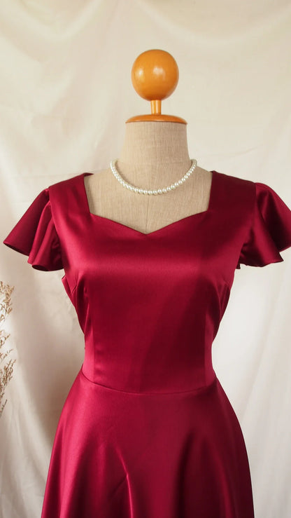 Burgundy Bridesmaid Dress V Neck Prom Vintage Modern Fit Flare Sweetheart Dress Retro Party Dress Elegant Christmas Dress