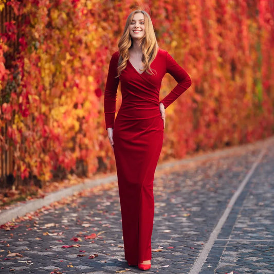 Burgundy Long Wrap Velvet Bodycon Dress Bridesmaid Velvet Dress Wedding Guest Dress Velvet New Year Evening Dress Maxi Dress